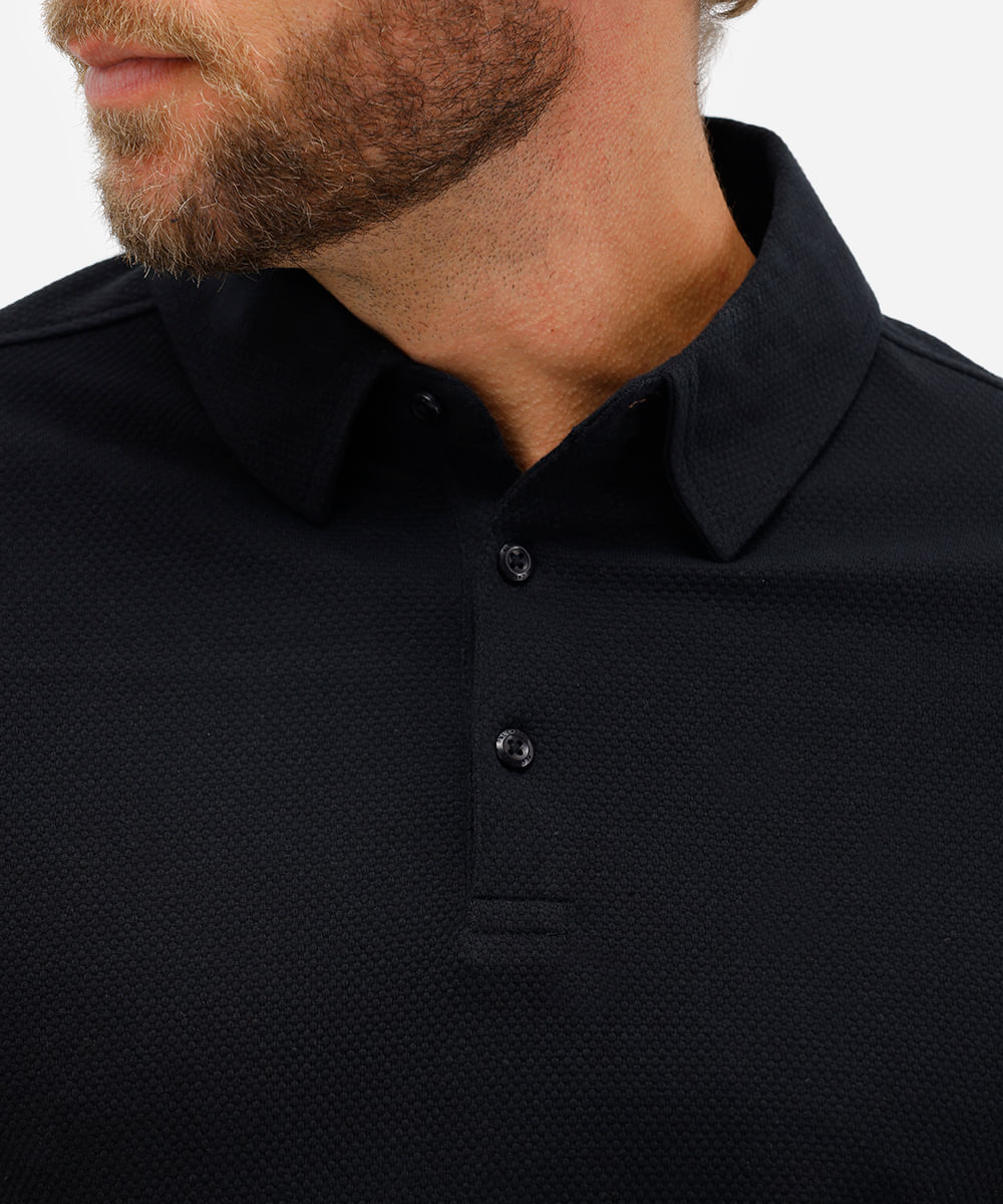 polo masculina de algodão manga longa texturizada preta