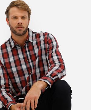 camisa comfort masculina manga longa xadrez vermelha