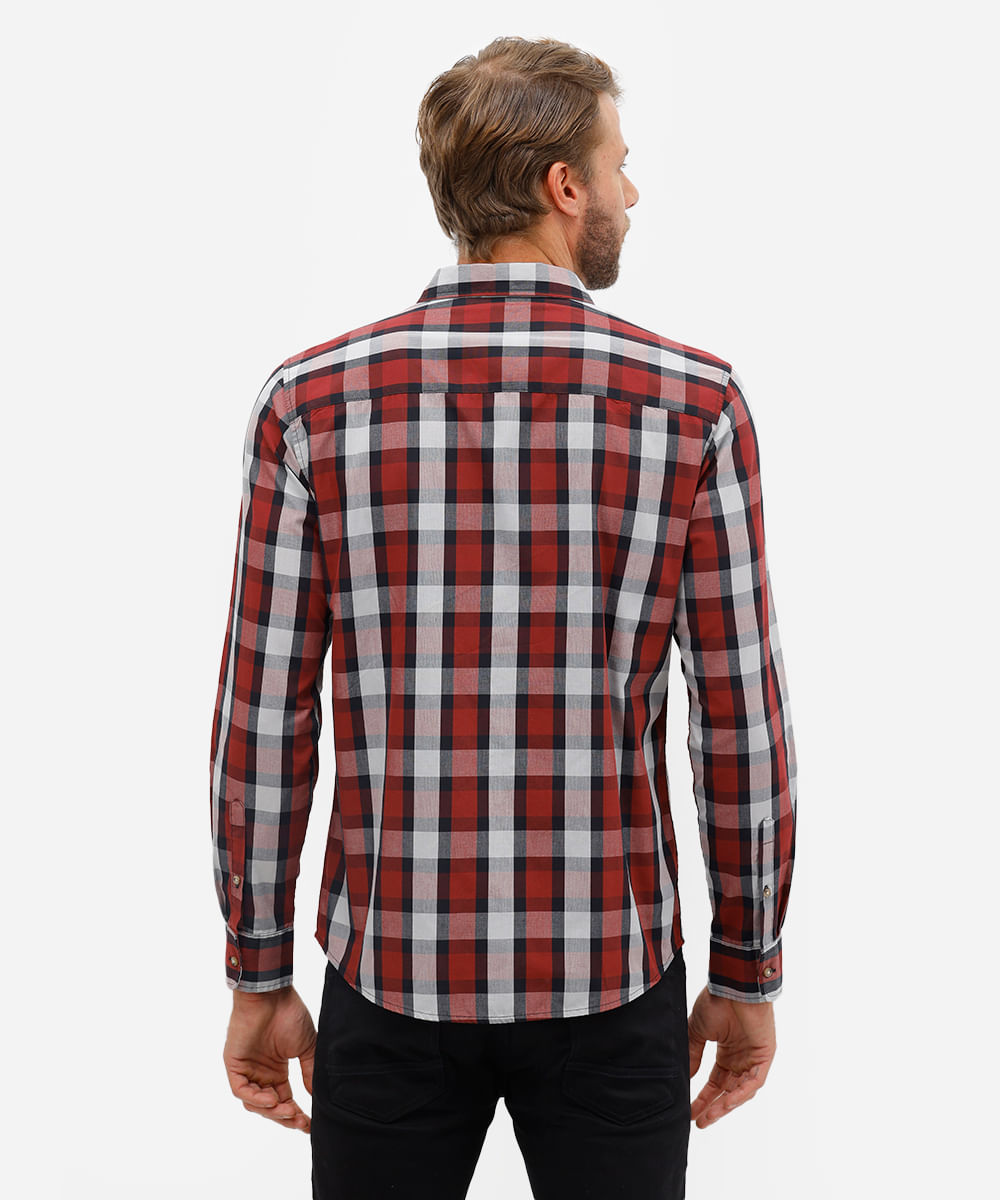 camisa comfort masculina manga longa xadrez vermelha