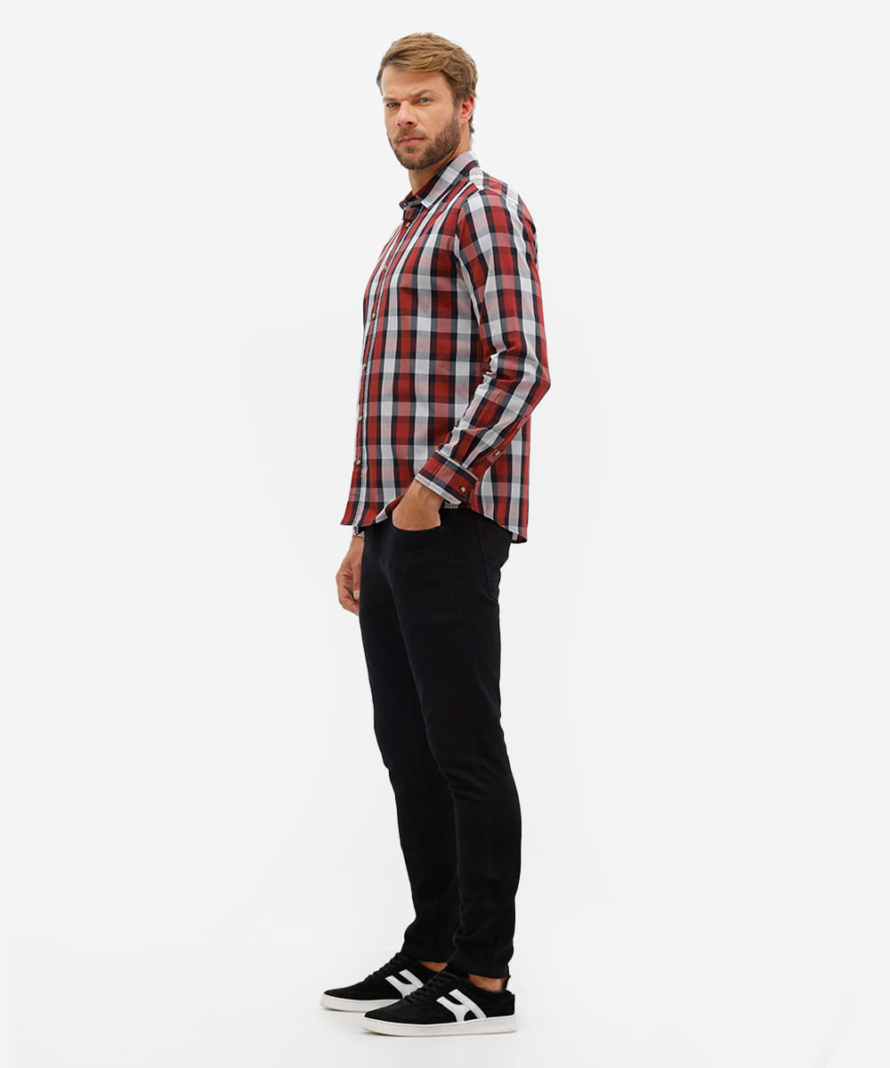 camisa comfort masculina manga longa xadrez vermelha