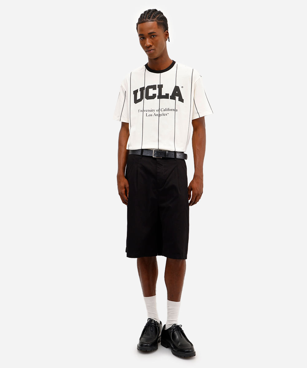 camiseta masculina de algodão listrada ucla off white