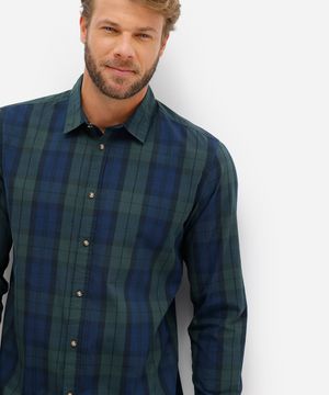 camisa comfort masculina manga longa xadrez verde