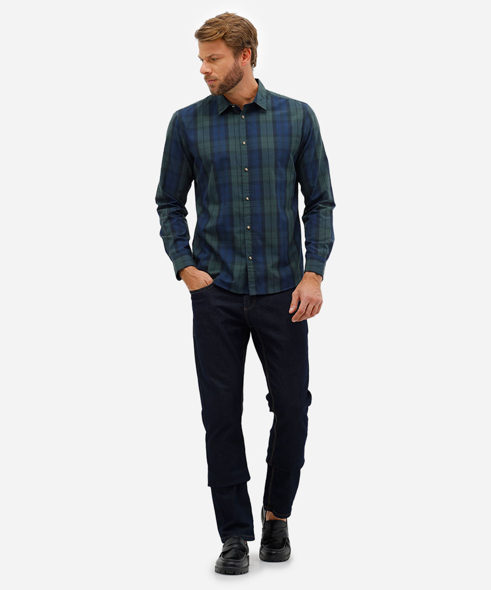 camisa comfort masculina manga longa xadrez verde