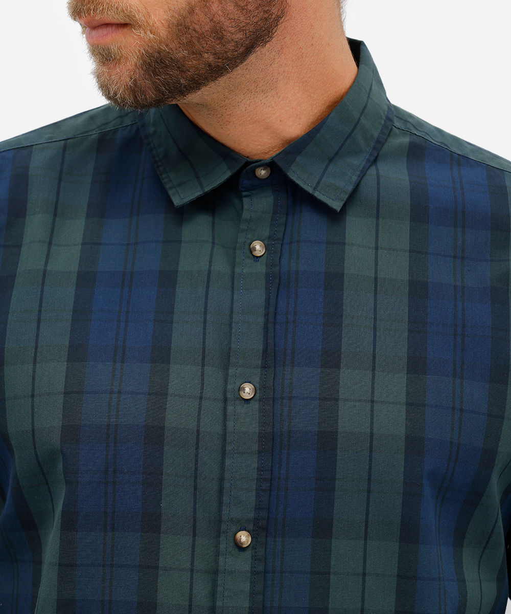 camisa comfort masculina manga longa xadrez verde