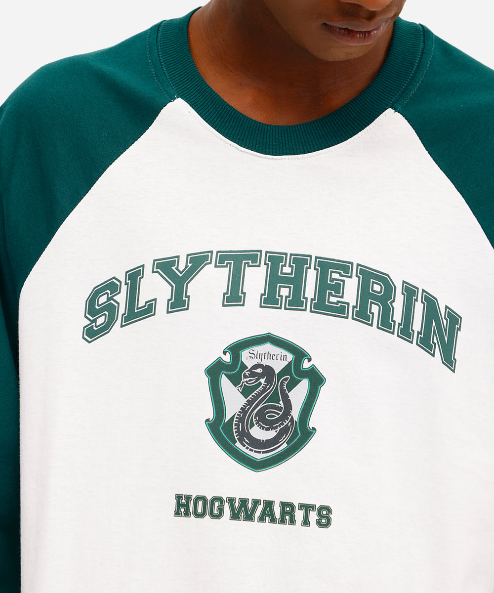 camiseta raglan masculina de algodão harry potter verde