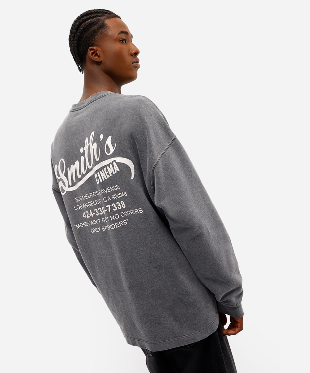 blusão masculino de moletom oversized estampado cinza