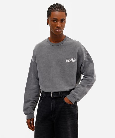 blusão masculino de moletom oversized estampado cinza