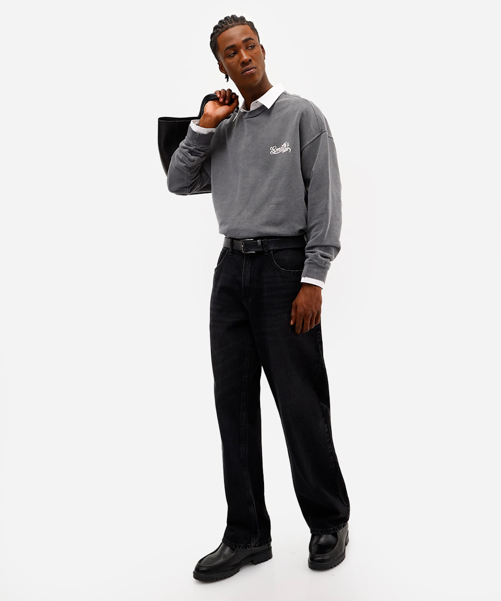 blusão masculino de moletom oversized estampado cinza