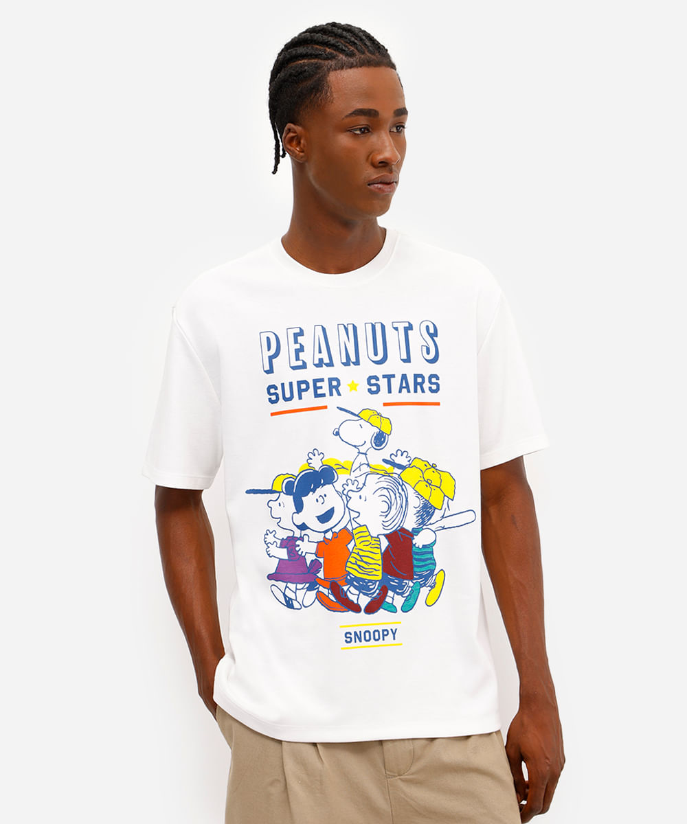 camiseta masculina manga curta snoopy off white