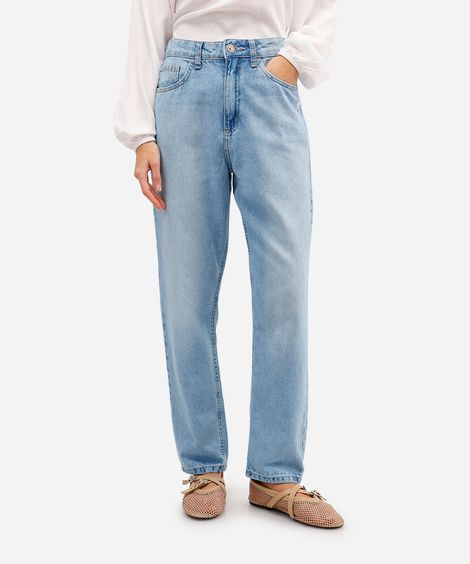 calça mom feminina jeans cintura alta azul