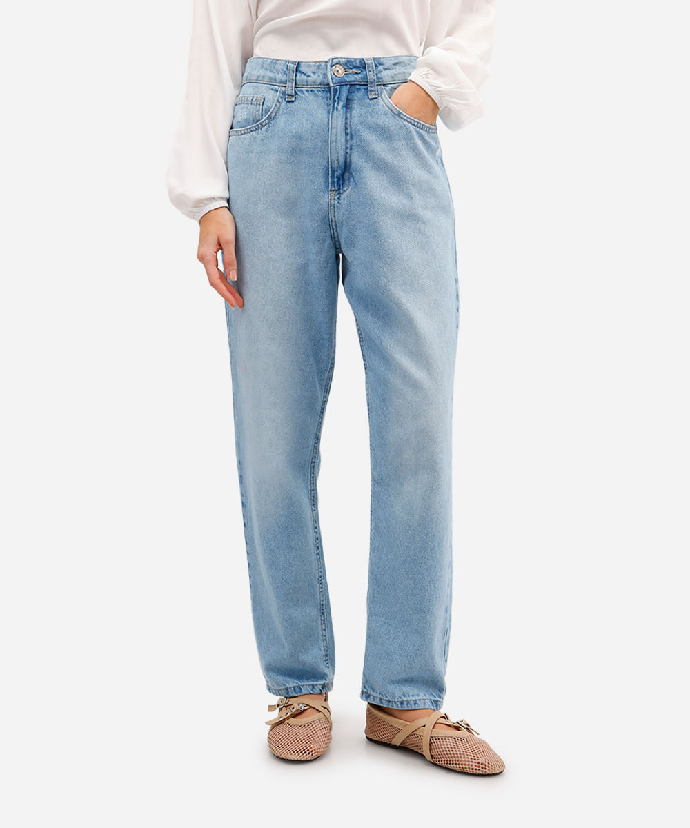calça mom feminina jeans cintura alta azul