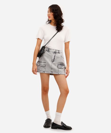 saia cargo feminina jeans cintura média cinza