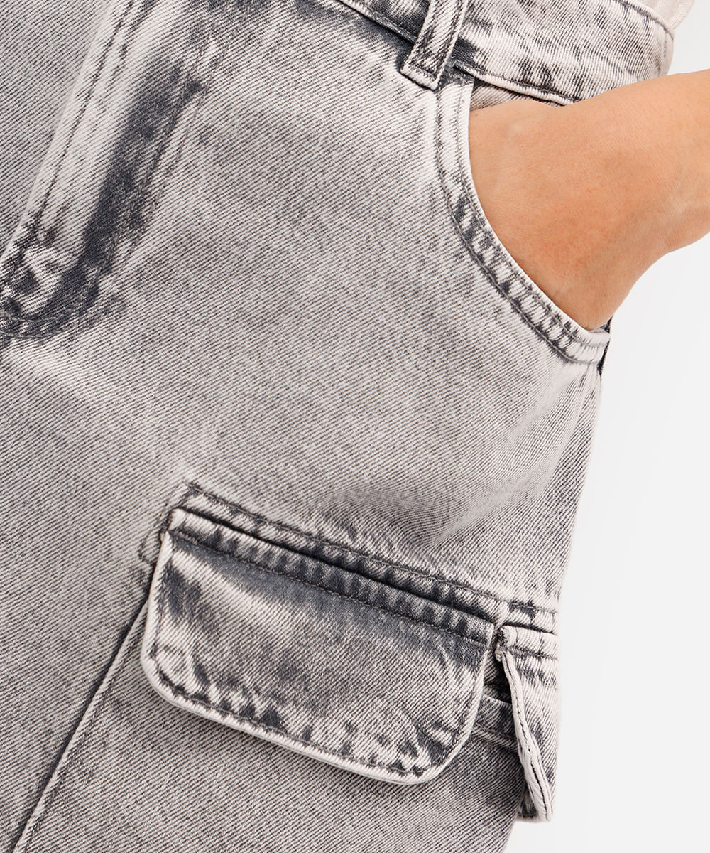 saia cargo feminina jeans cintura média cinza