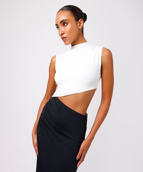 vestido midi feminino assimétrico franzido mindset colorido