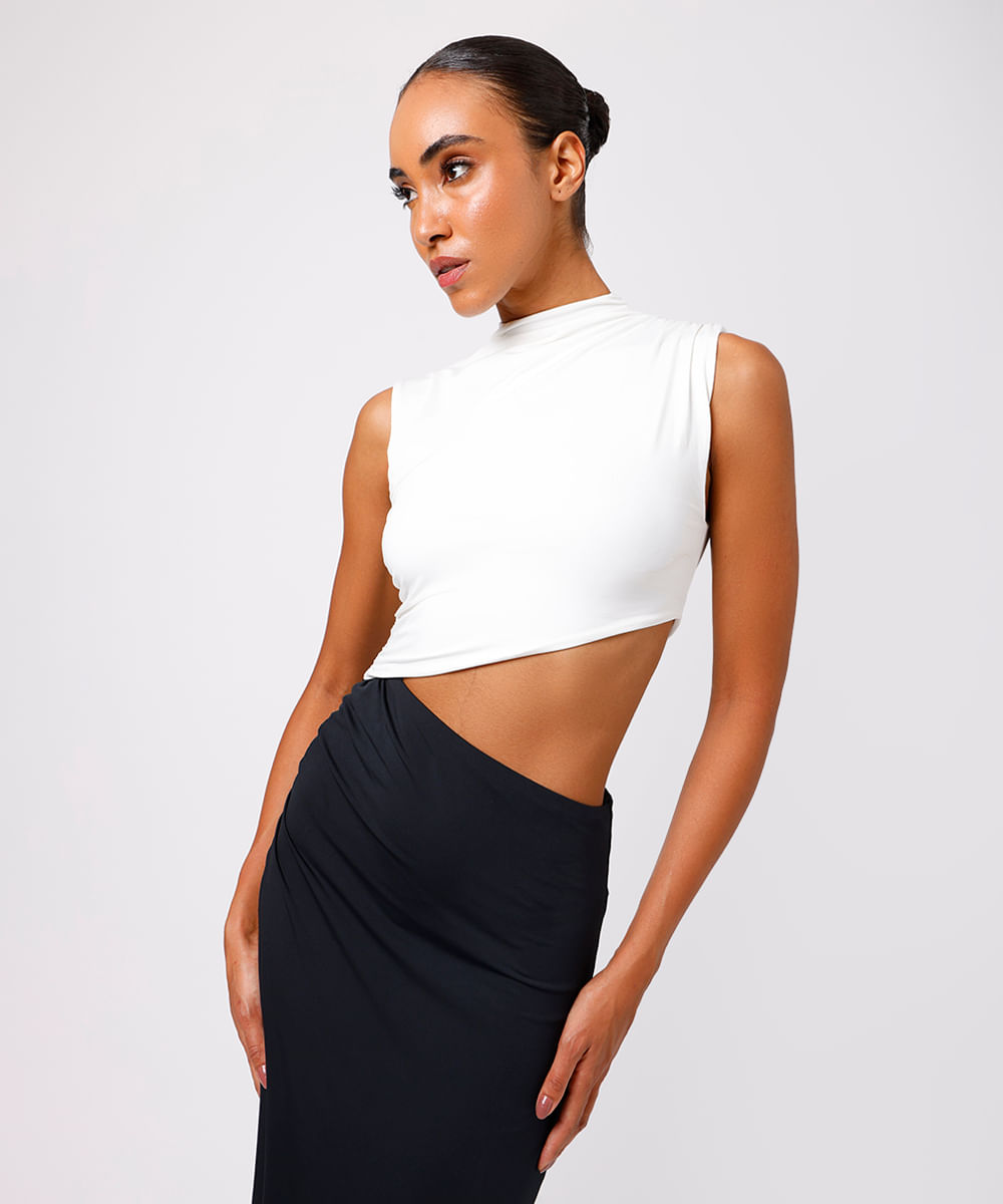 vestido midi feminino assimétrico franzido mindset colorido