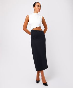 vestido midi feminino assimétrico franzido mindset colorido