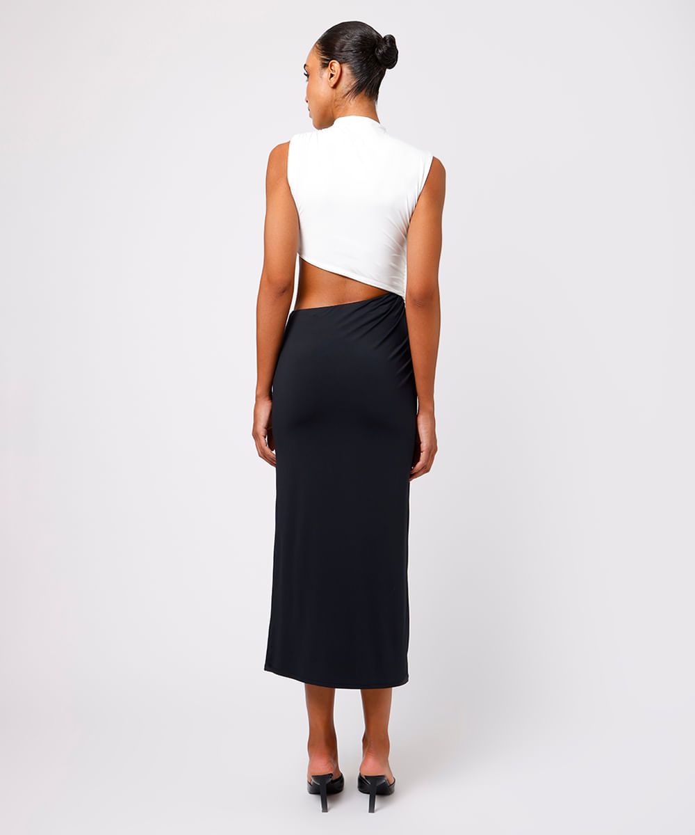 vestido midi feminino assimétrico franzido mindset colorido