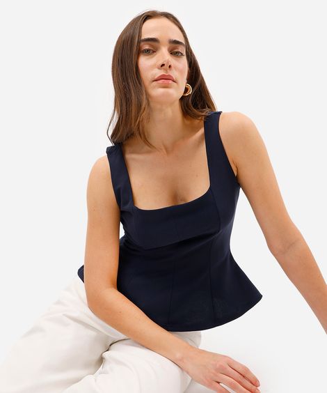 regata peplum feminina com recortes texturizada azul