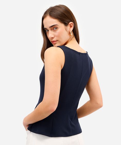 regata peplum feminina com recortes texturizada azul