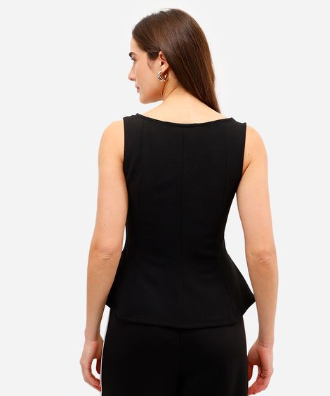 regata peplum feminina com recortes texturizada preta