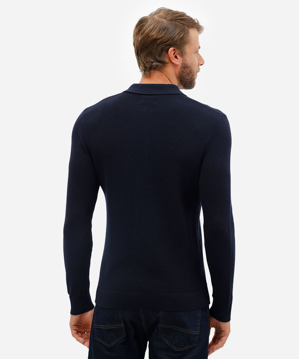 polo masculina de tricot manga longa azul