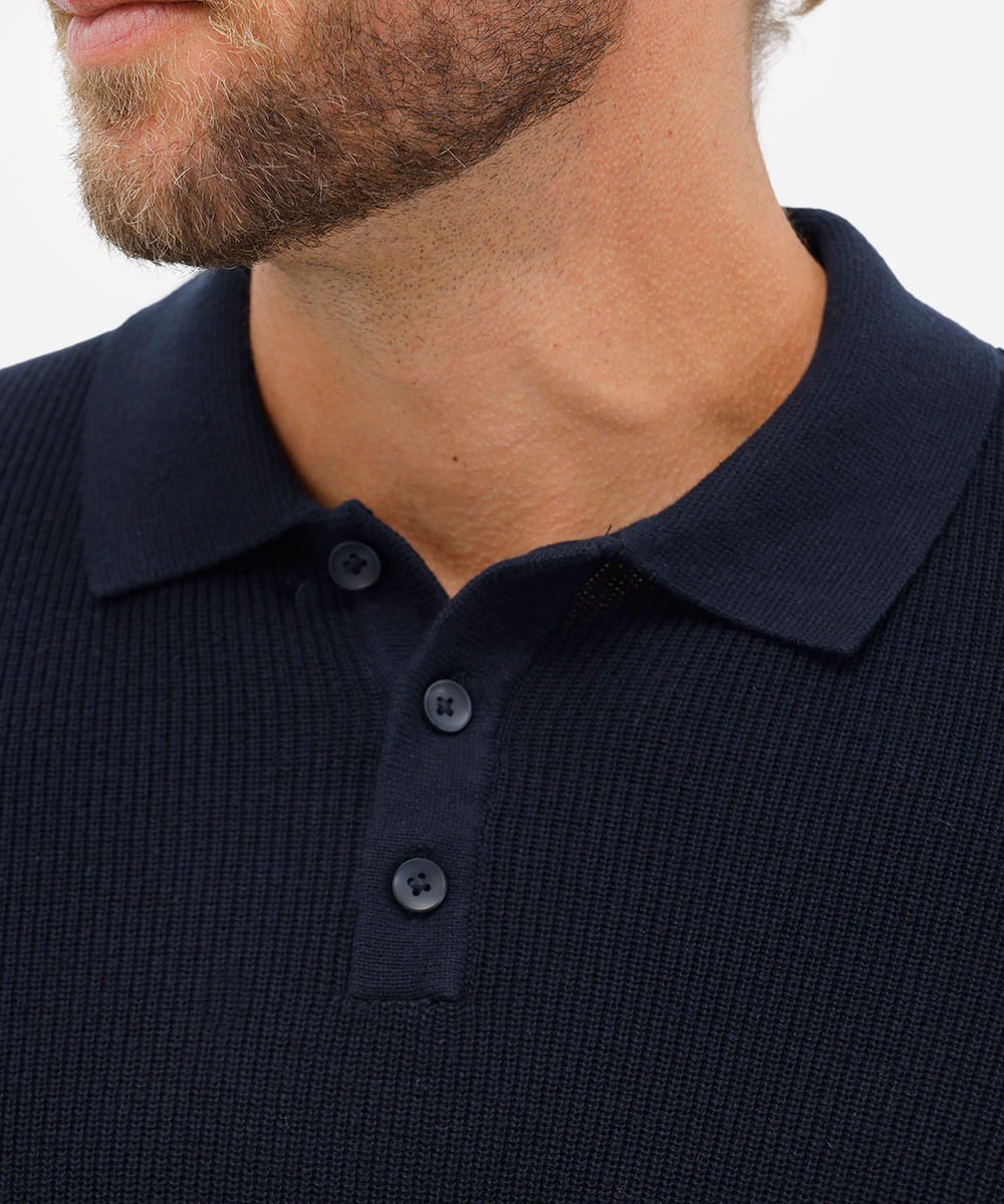 polo masculina de tricot manga longa azul