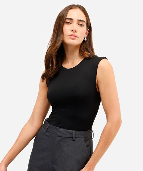 body feminino de poliamida franzido com recorte preto