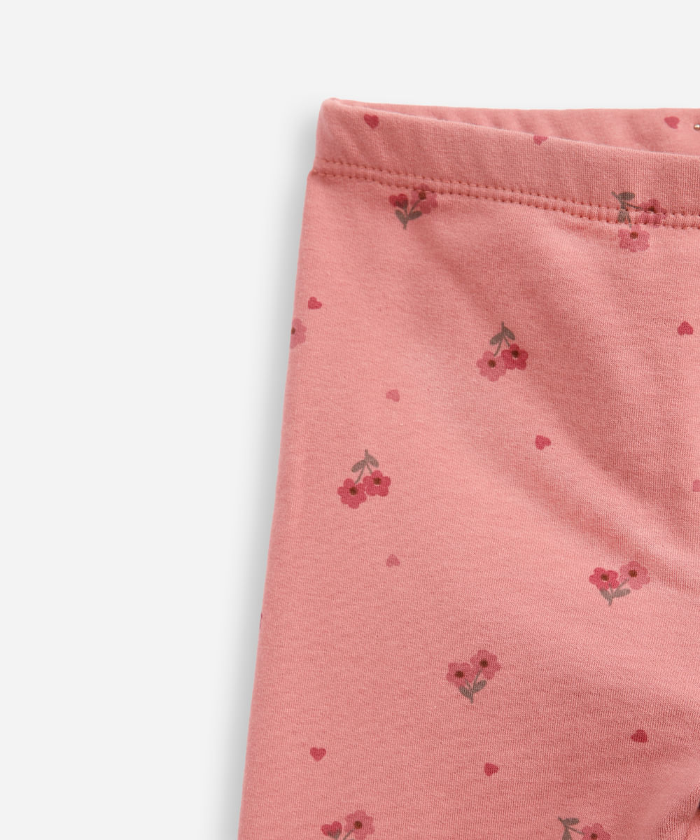 calça legging infantil floral rosa