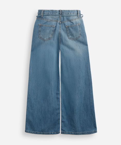 calça jeans wide leg infantil com cordão para amarração azul