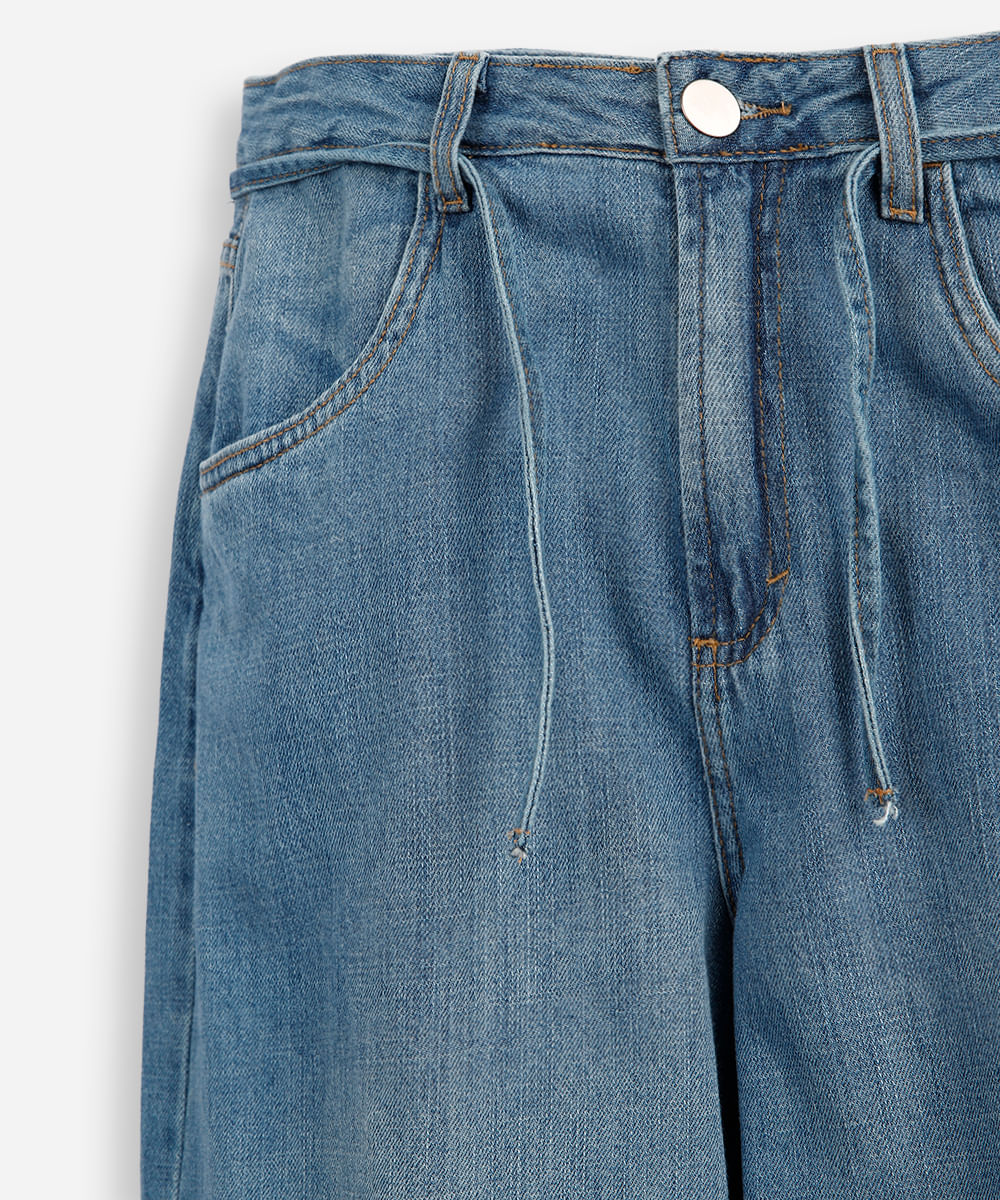 calça jeans wide leg infantil com cordão para amarração azul