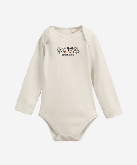 body infantil de algodão manga longa  mickey e amigos verde