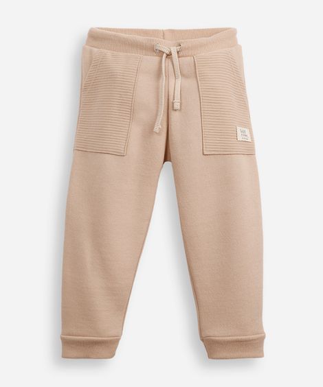 calça de moletom infantil texturizada bege