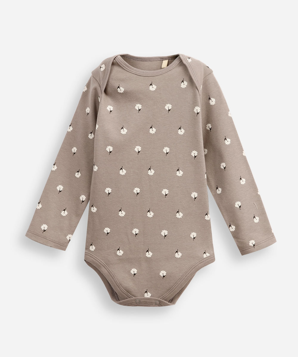 body infantil margaridas cinza