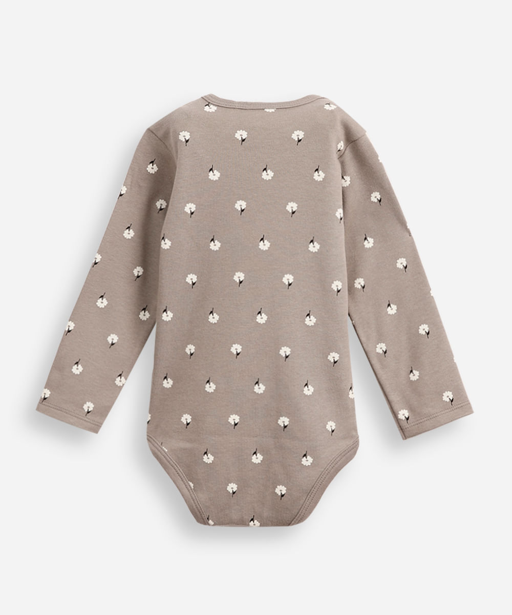 body infantil margaridas cinza