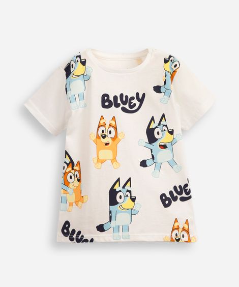 camiseta infantil manga curta full bluey off white