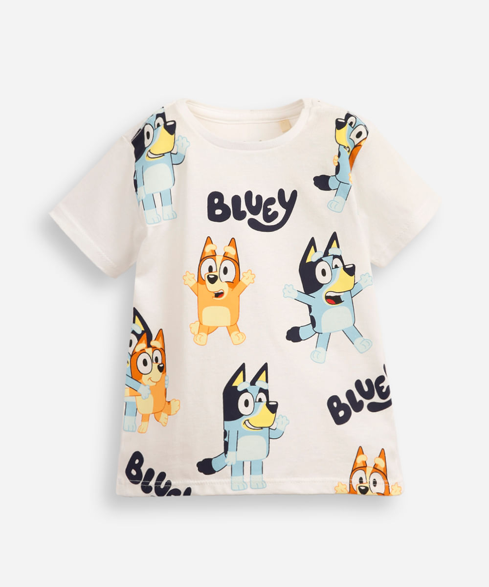 camiseta infantil manga curta full bluey off white
