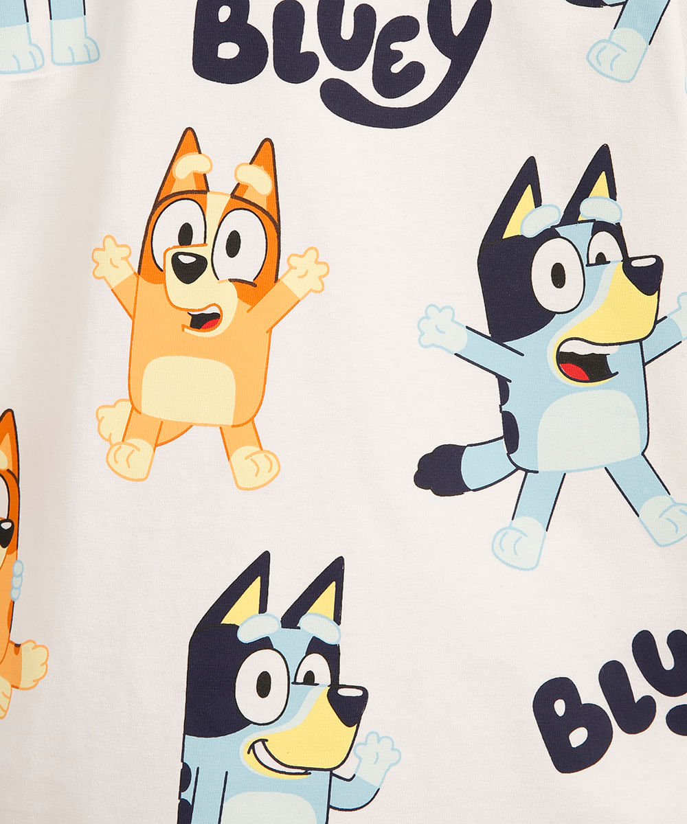 camiseta infantil manga curta full bluey off white