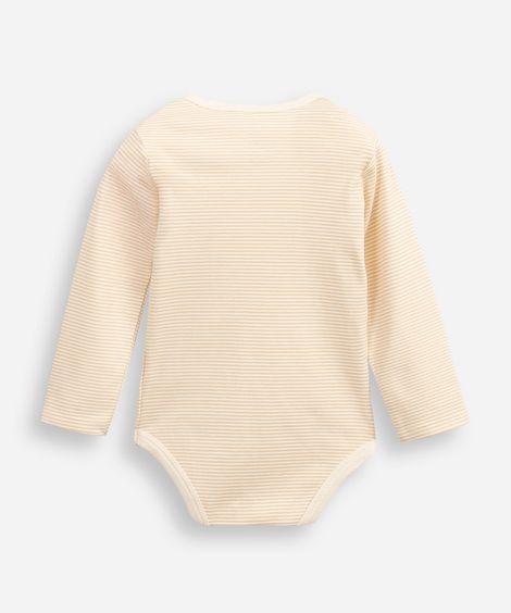 body infantil de algodão manga longa listrado bege