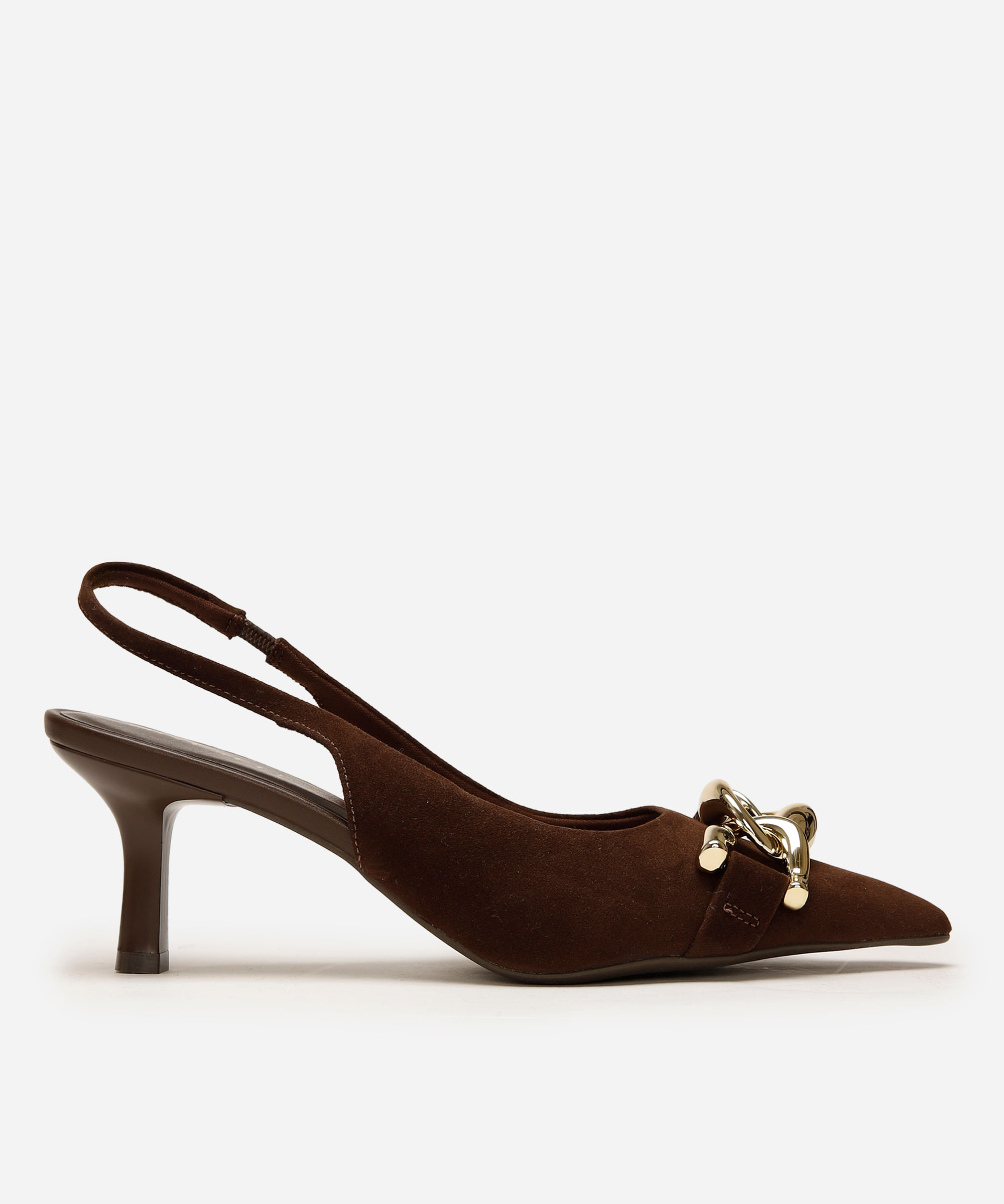 scarpin slingback salto baixo fino com metal oneself marrom