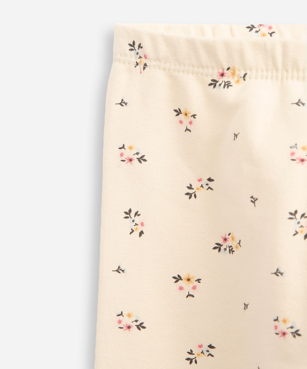 calça legging infantil floral bege