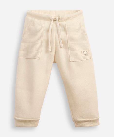 calça de moletom infantil texturizada bege