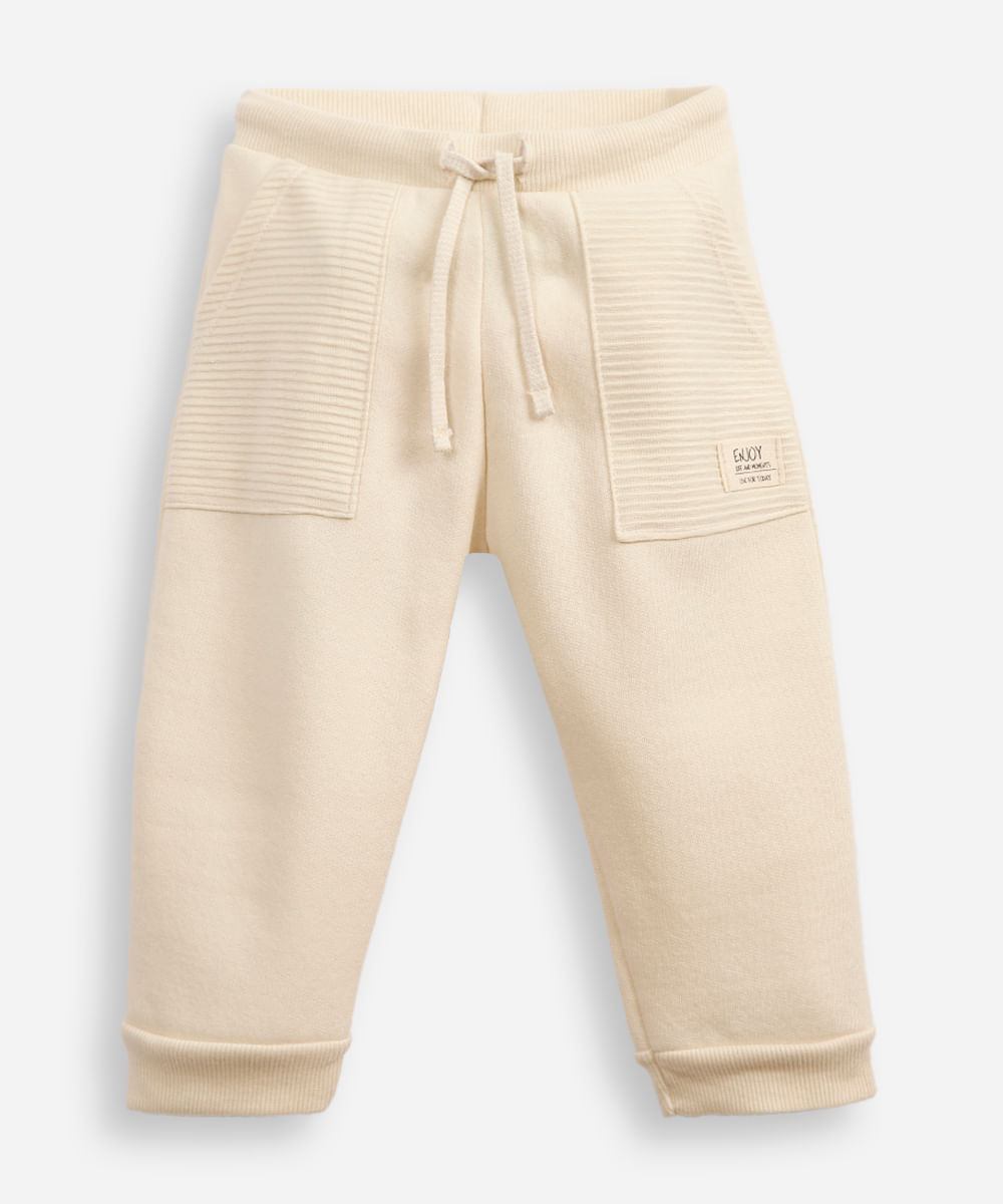 calça de moletom infantil texturizada bege