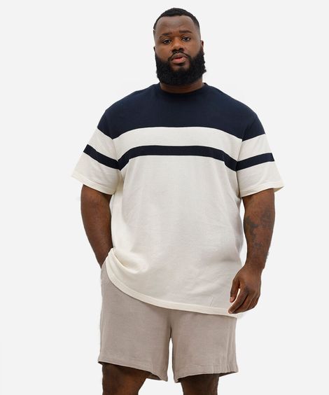 camiseta comfort de algodão texturizada plus size azul