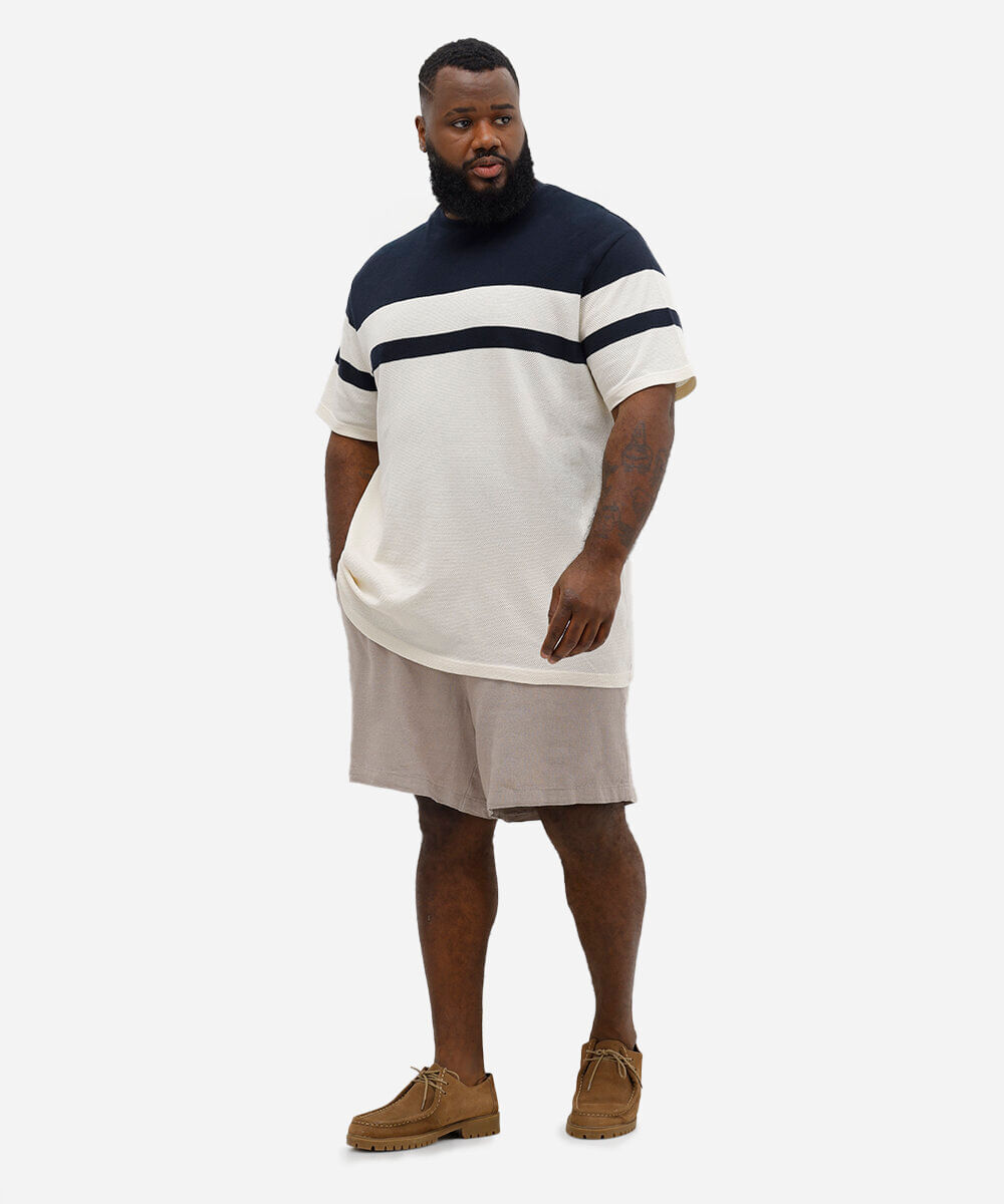 camiseta comfort de algodão texturizada plus size azul