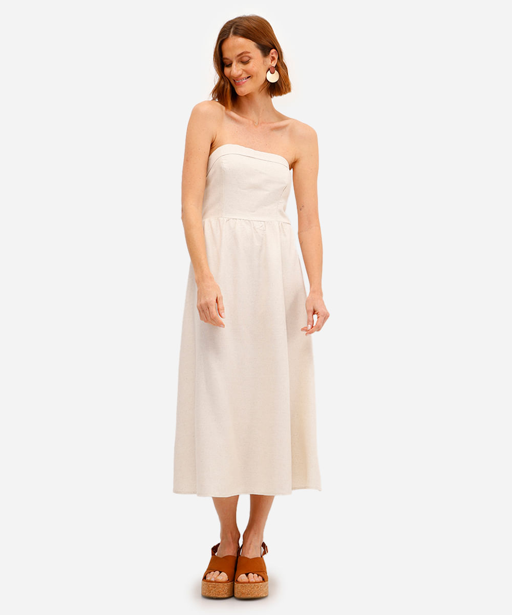 vestido sem alça feminino com linho bege