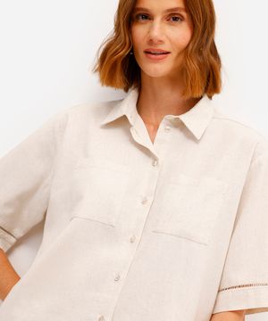 camisa feminina com linho oversized  bege