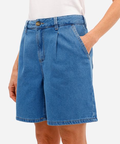 bermuda feminina jeans cintura alta azul