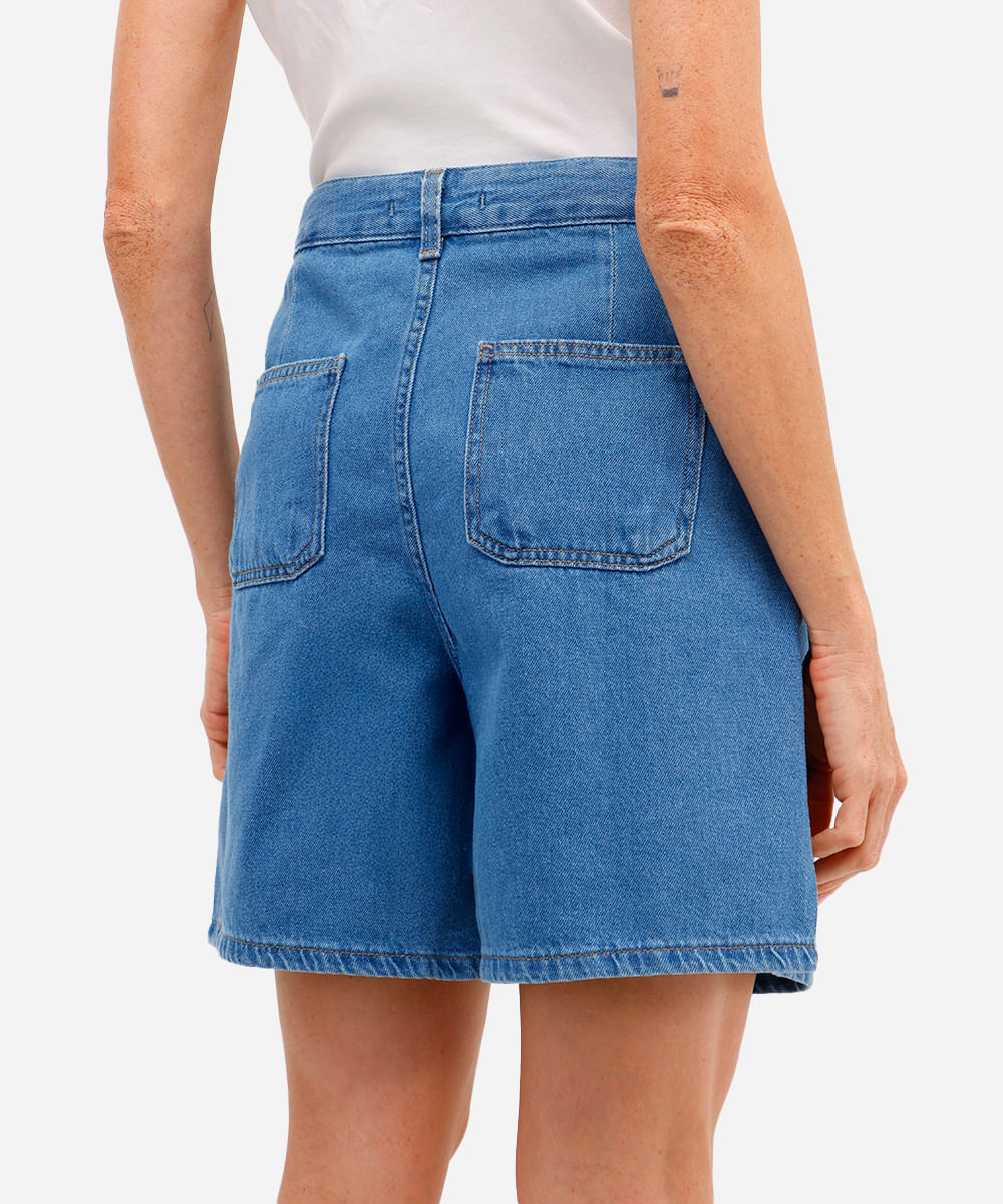 bermuda feminina jeans cintura alta azul