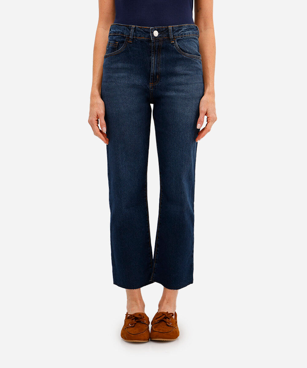 calça cropped feminina jeans cintura alta azul