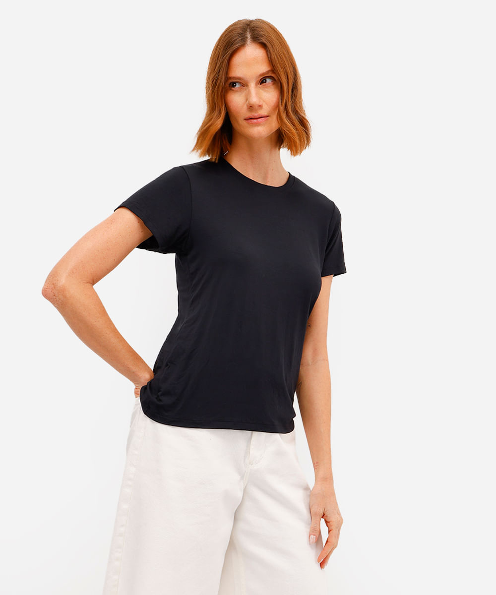 camiseta feminina manga curta airtech preta